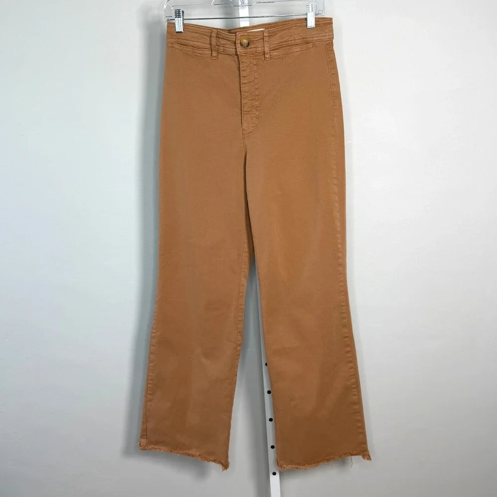 Marine Layer Bridget High Waist Raw Hem Wide Leg Pants Size 10 Rust Soft Stretch